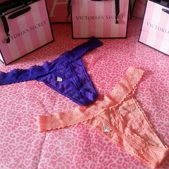 victoria's Secret Duo Of Dainty Lacey Thongs - Picture 2 of 8